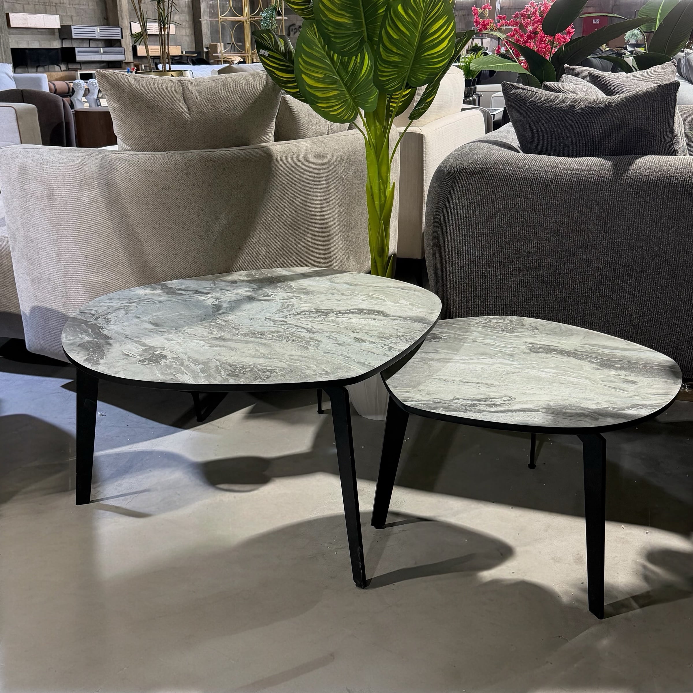 סט שולחנות סלון עגולים גוון לבן אפור- חיסול עודפים!!