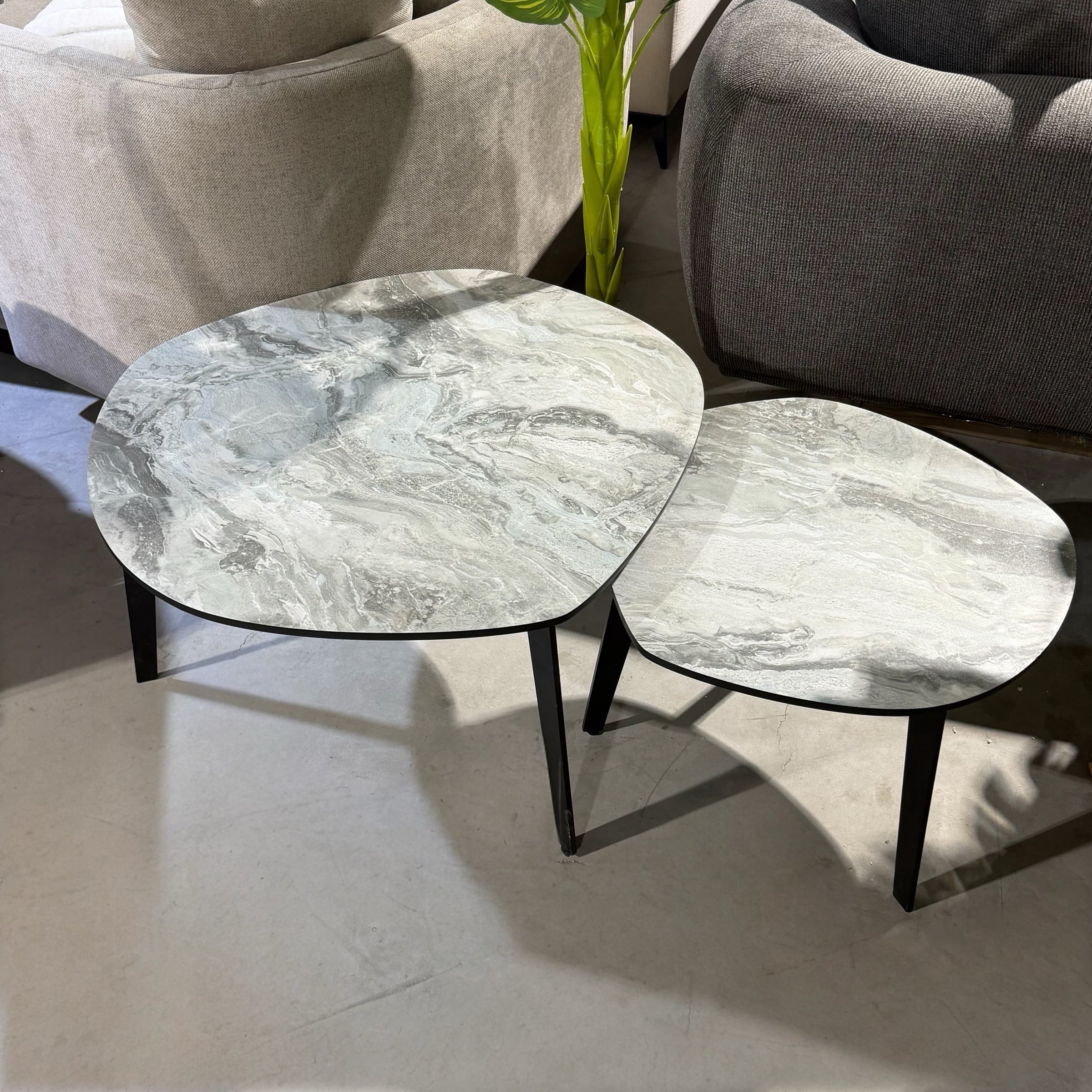 סט שולחנות סלון עגולים גוון לבן אפור- חיסול עודפים!!