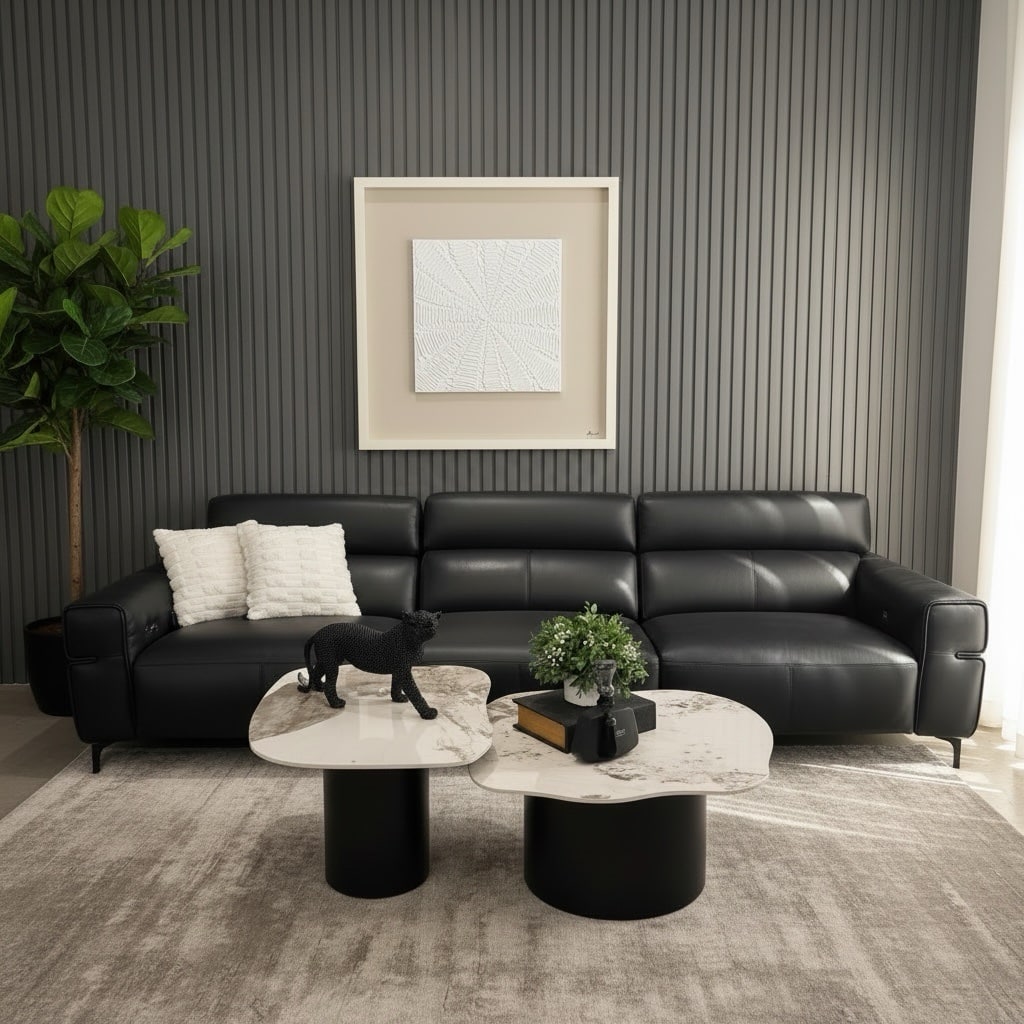 ספה פרנקפורט עור שחור מושב נשכב רילקיינר דגם סופיטל