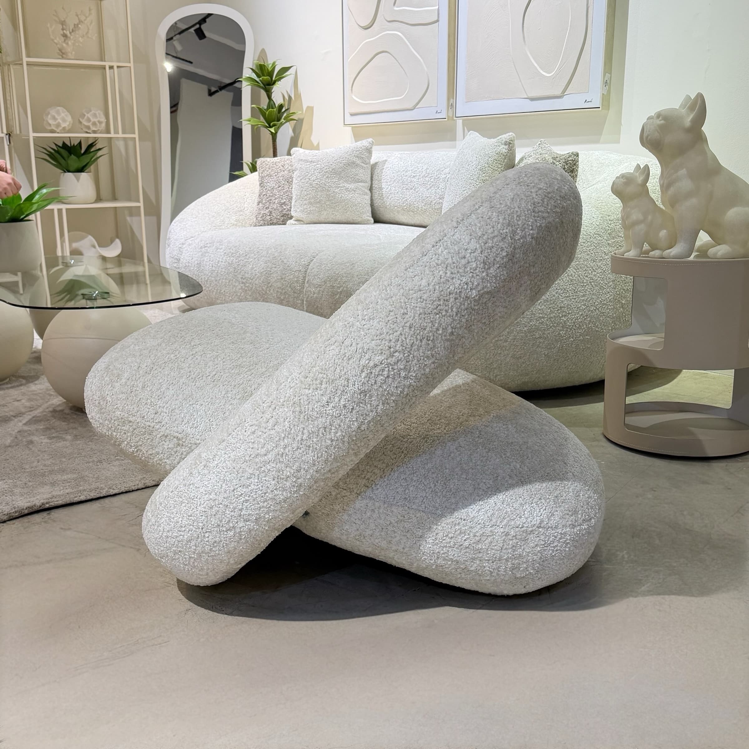 כורסא יוקרתית וופל בד פלאפי שמנת דגם ראונדי כורסא יוקרתית וופל בד פלאפי שמנת דגם ראונדי