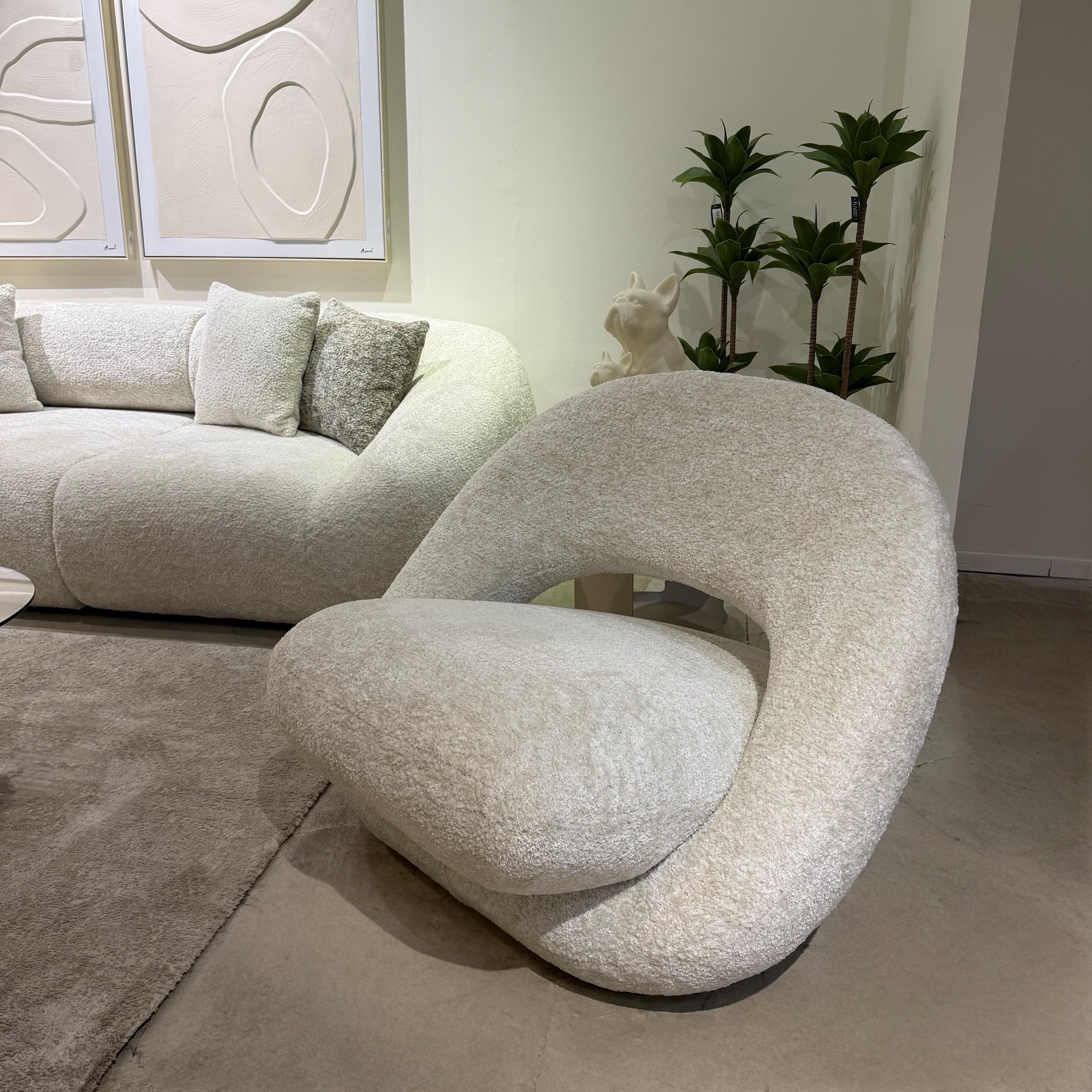 כורסא יוקרתית וופל בד פלאפי שמנת דגם ראונדי כורסא יוקרתית וופל בד פלאפי שמנת דגם ראונדי