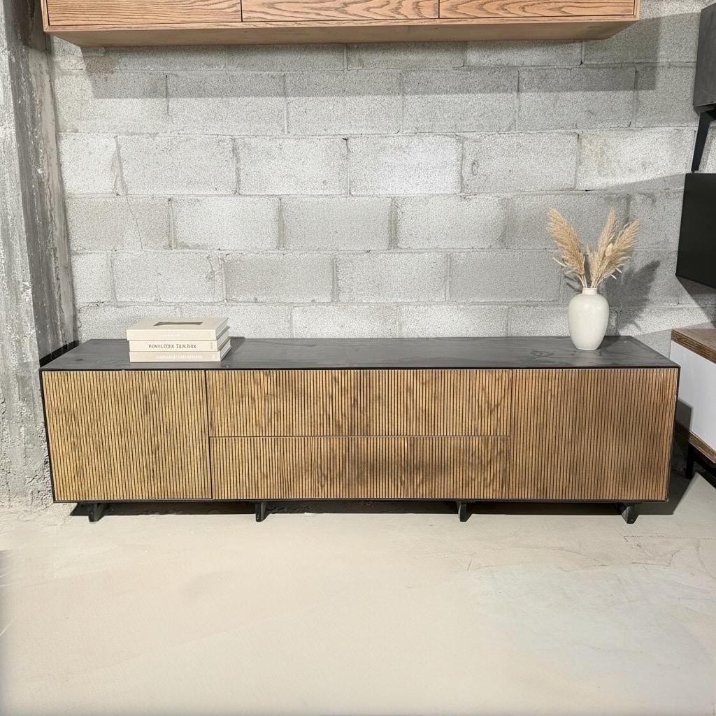 מזנון מעוצב דגם לופט חזיתות פסים אלון מושחר טופ שחור טקסטורה- חיסול עודפים!! מזנון מעוצב דגם לופט חזיתות פסים אלון מושחר טופ שחור טקסטורה- חיסול עודפים!!