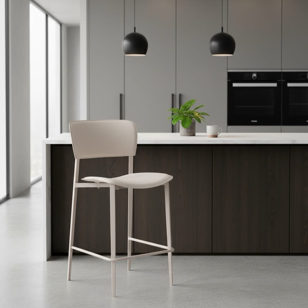 כסא בר יוקרתי לין חלול דמוי עור אבן בז דגם ליאנה