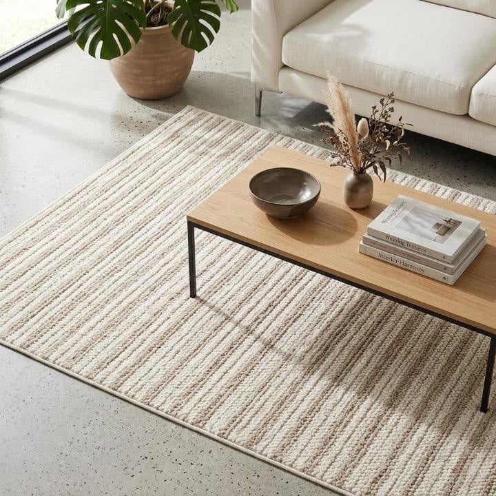 שטיח פסים גווני שמנת בז דגם רובי | גדלים לבחירה