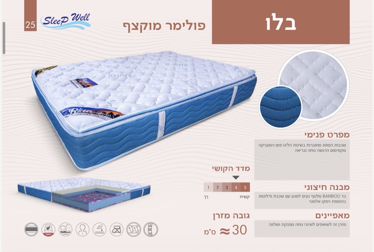 מזרן מפנק פולימר מוקצף דגם בלו | גדלים לבחירה