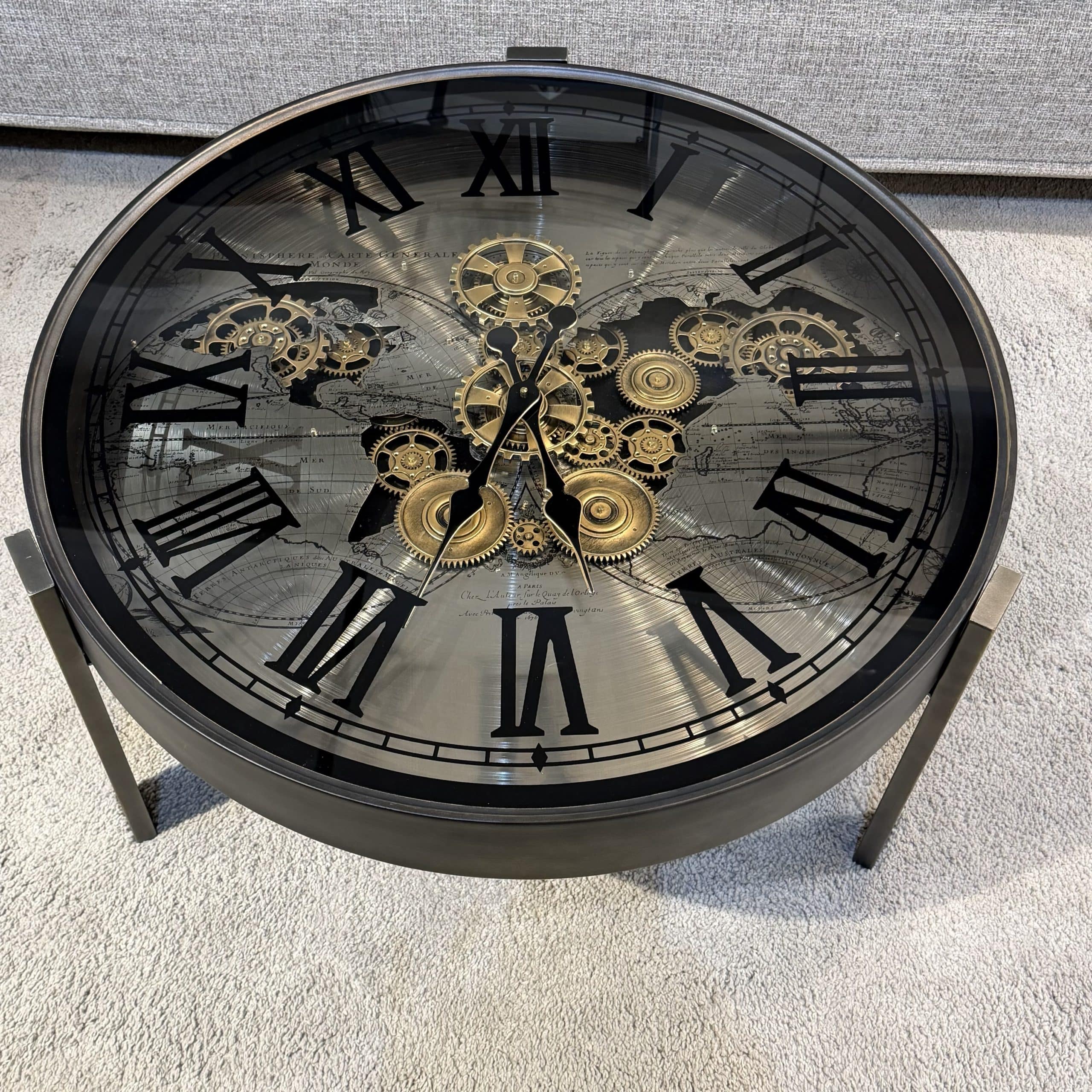 שולחן סלון יוקרתי שעון וזכוכית רגל זהב פליז דגם סופיה