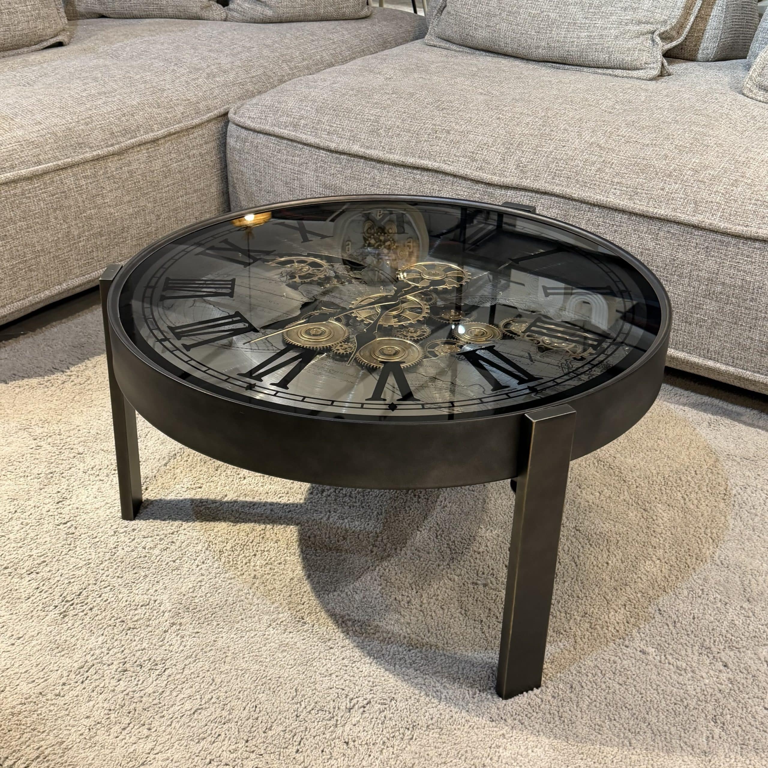 שולחן סלון יוקרתי שעון וזכוכית רגל זהב פליז דגם סופיה