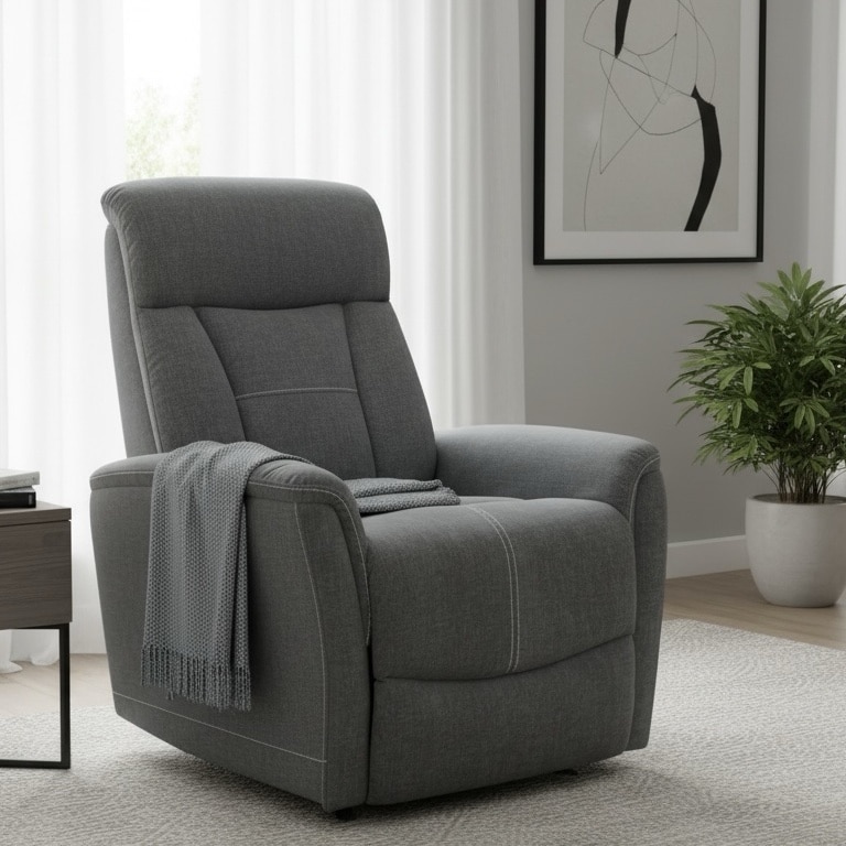 כורסא מפנקת ריקליינר מסתובבת 6008 גוון אפור ידית אלומיניום דגם פיל