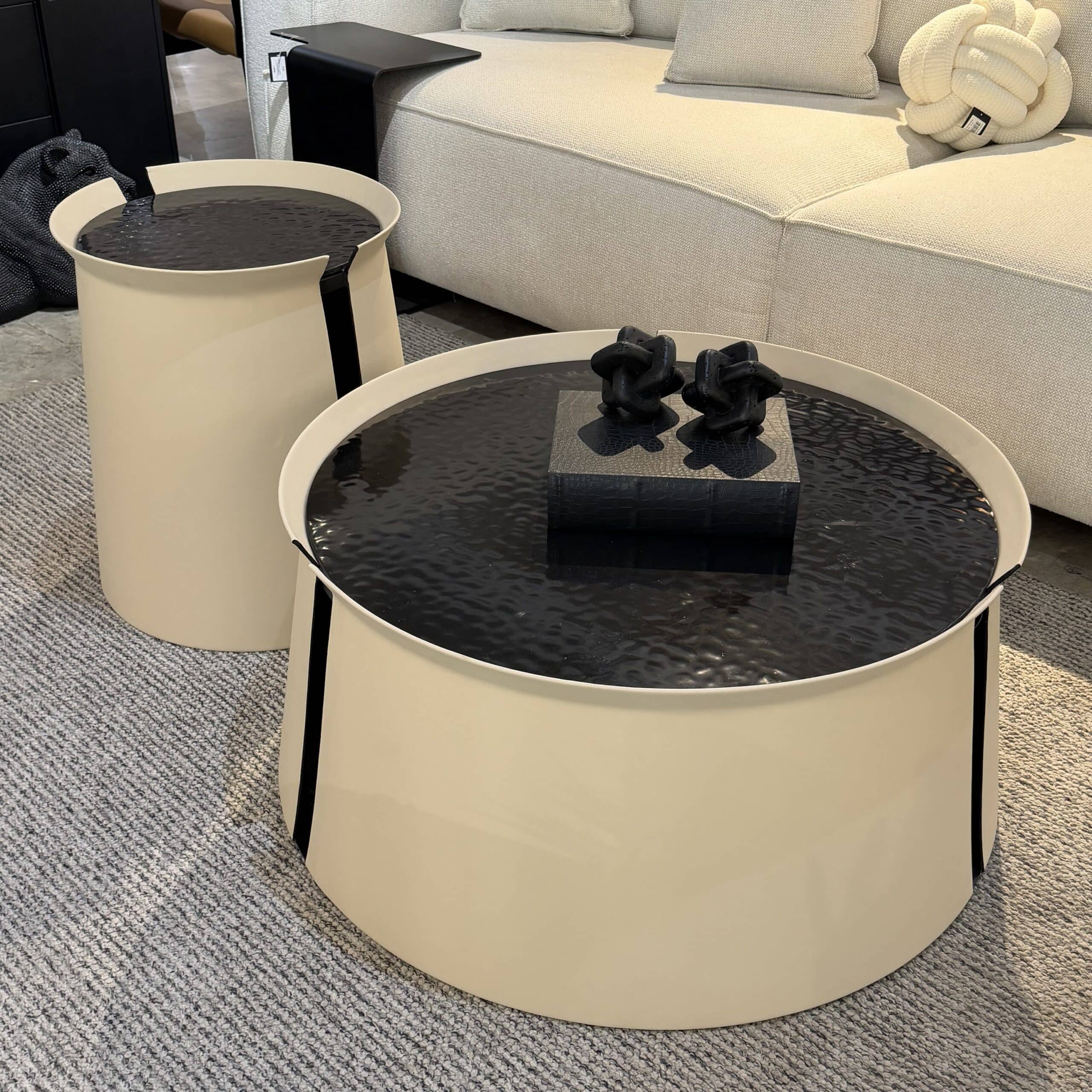 סט שולחנות סלון סהרה דמוי עור בז טופ זכוכית דגם סופיטל