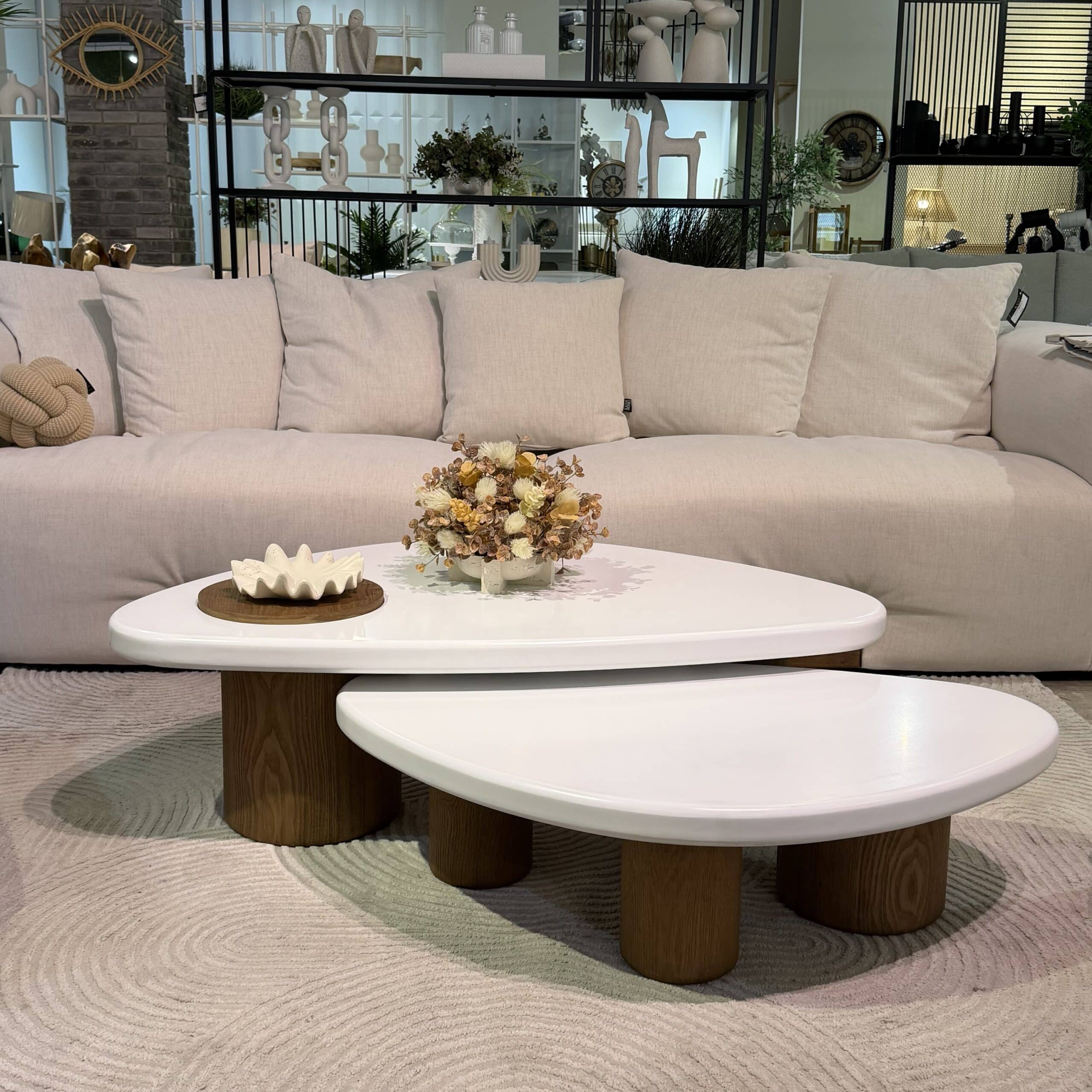 סט שולחנות סלון מעוצבים אמורפי שמנת אגוז דגם סופיטל