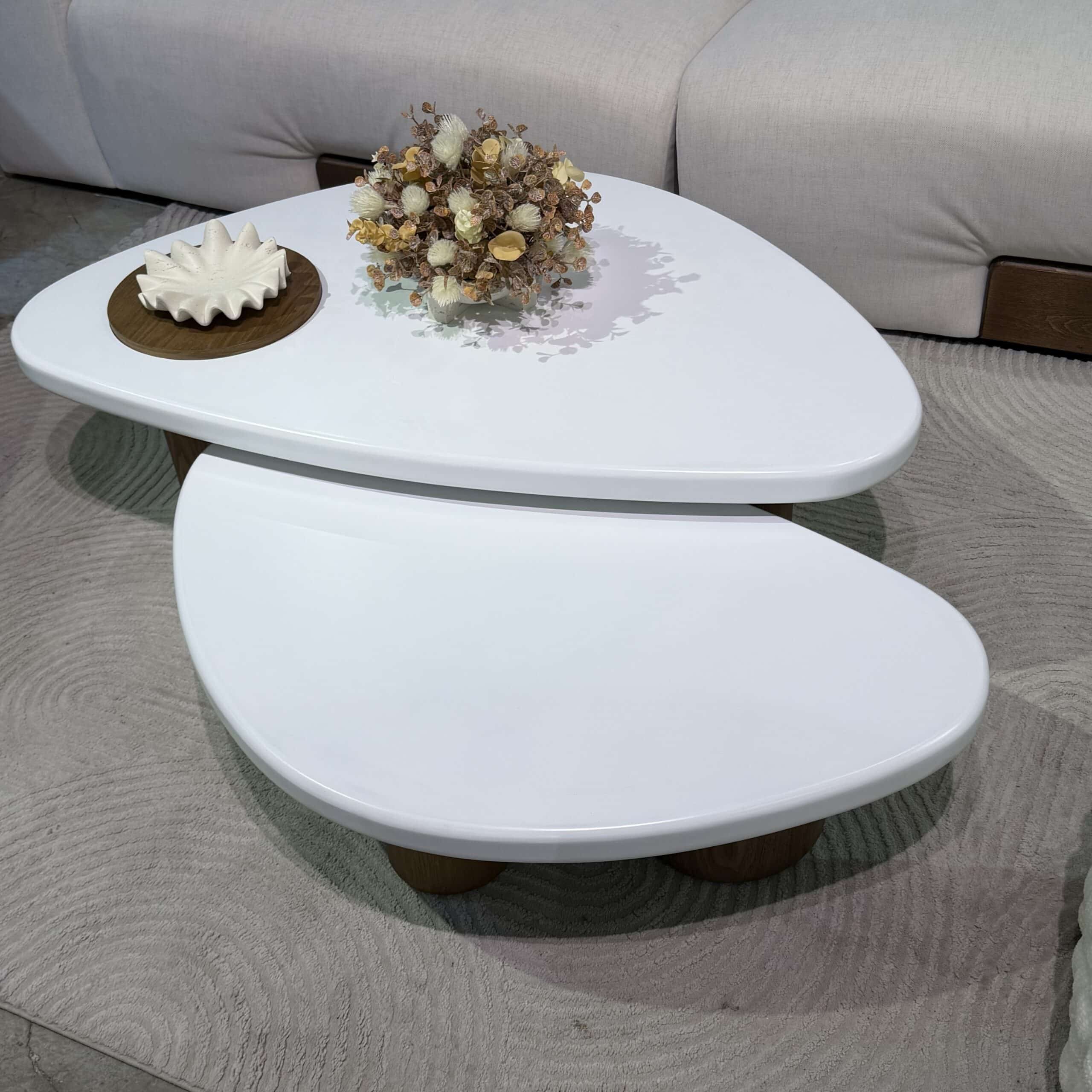 סט שולחנות סלון מעוצבים אמורפי שמנת אגוז דגם סופיטל