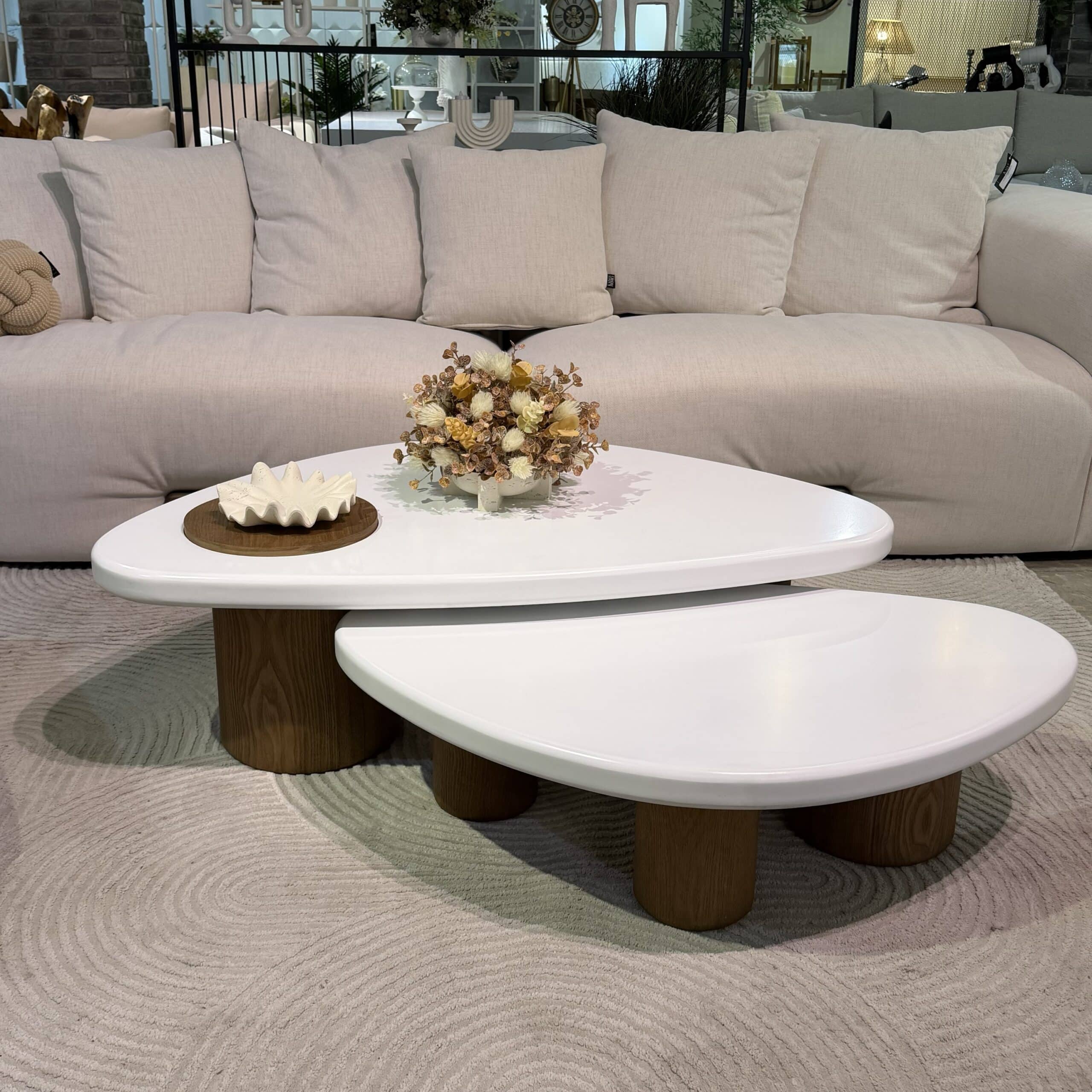 סט שולחנות סלון מעוצבים אמורפי שמנת אגוז דגם סופיטל