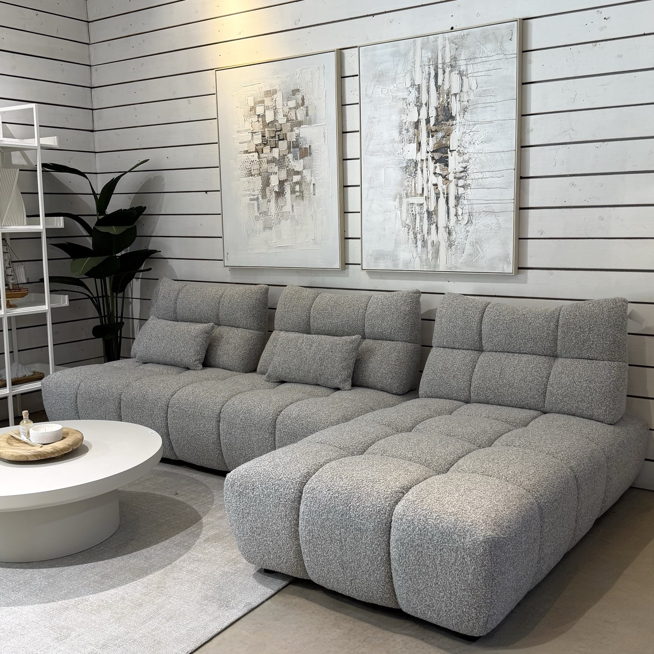 ספה מפנקת פינתית ימין / שמאל מודולרית משענות מתכווננות דגם ונוס אריג אפור בטון